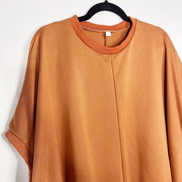 Boutique Womens Large L Orange Oversized Sweater Poncho Short Sleeve Casual - Picture 3 of 6